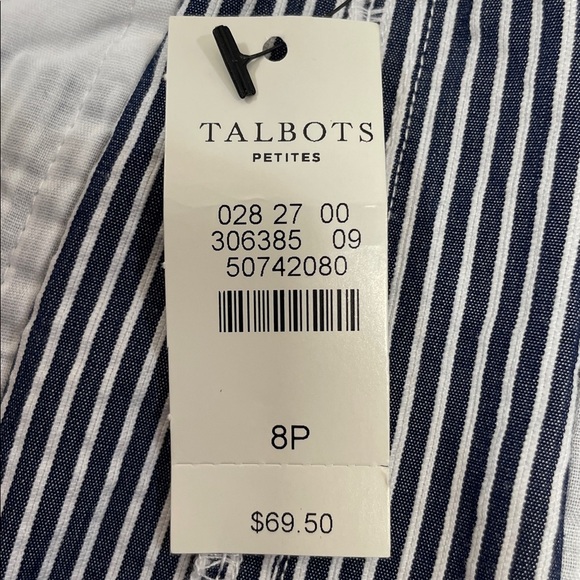 NWT Talbots Petites Navy White Striped Nautical Cotton Skirt Button Detail 8P - Picture 11 of 14